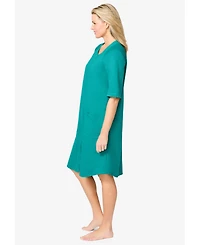 Dreams & Co. Plus Short French Terry Zip-Front Robe