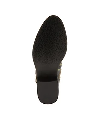 L'Artiste Women's Vaneyck Hand-Painted Tall Boots with Iridescent Leather, Double Buckle Detail, Lace-Up and Zipper Closure, Rainbow Stitching, Ru