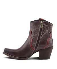 L Artiste Women s Rebamac Western Floral Embossed Leather Mid-Calf Cowboy Booties with Snip Toe and Zipper Closure