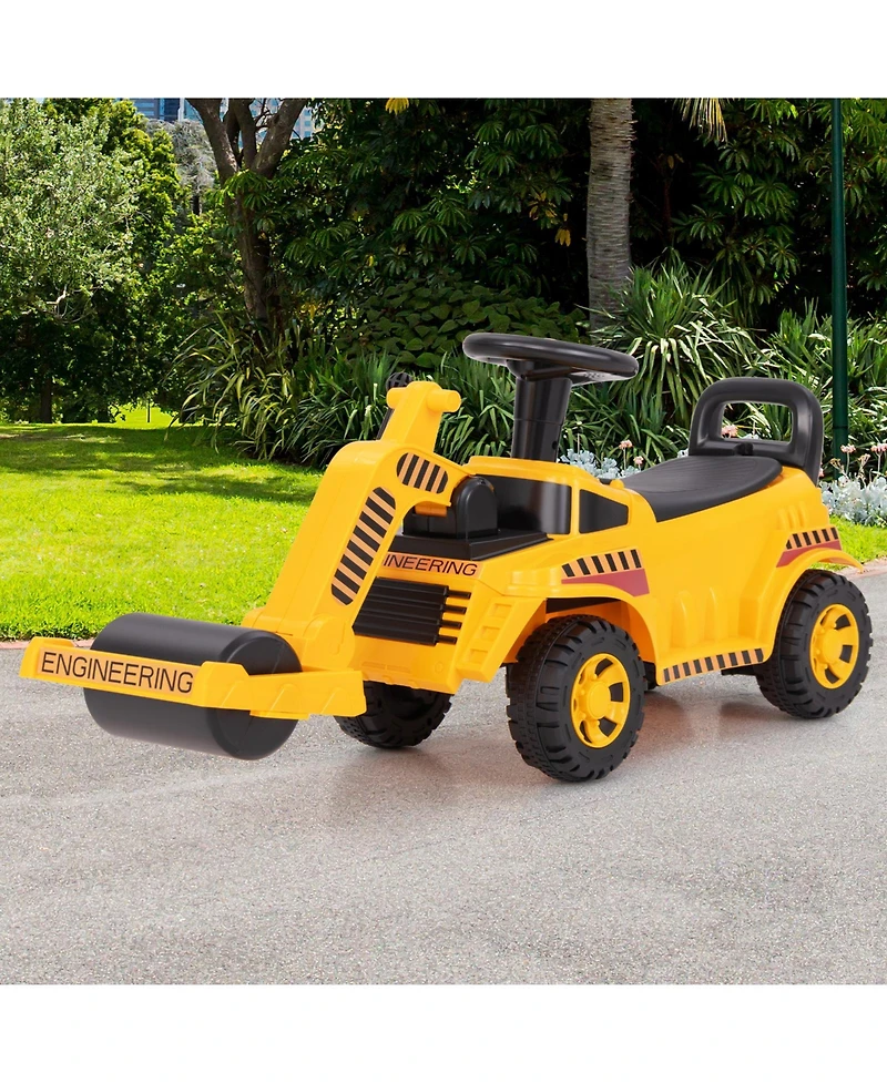 Gymax Kids Ride on Road Roller w/ Adjustable Roller Engine Sound Under-Seat Storage