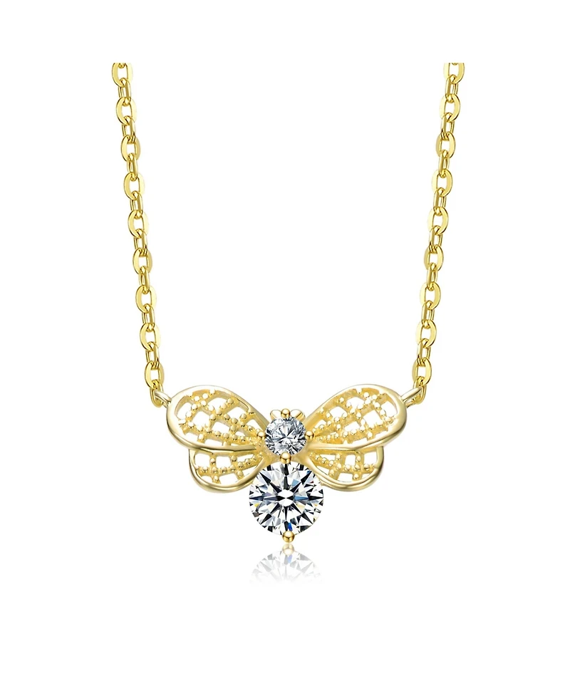 Rachel Glauber 14K Gold Plated with Clear Cubic Zirconia Butterfly Design Necklace