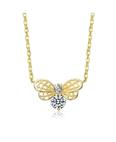 Rachel Glauber 14K Gold Plated with Clear Cubic Zirconia Butterfly Design Necklace