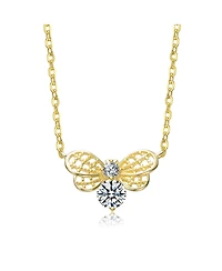Rachel Glauber 14K Gold Plated with Clear Cubic Zirconia Butterfly Design Necklace