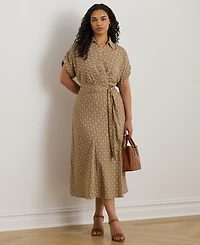 Lauren Ralph Plus Geo-Print Belted Crepe Dress