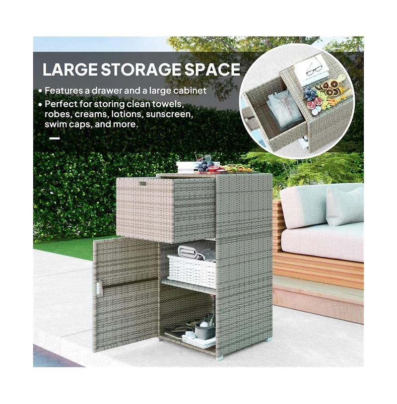 Slickblue Outdoor Towel Rack Cabinet with Storage Shelves and Rolling Wardrobe Locker