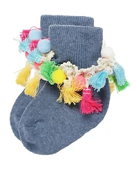Memoi Pom-Pom-Palooza Girls Ankle Socks