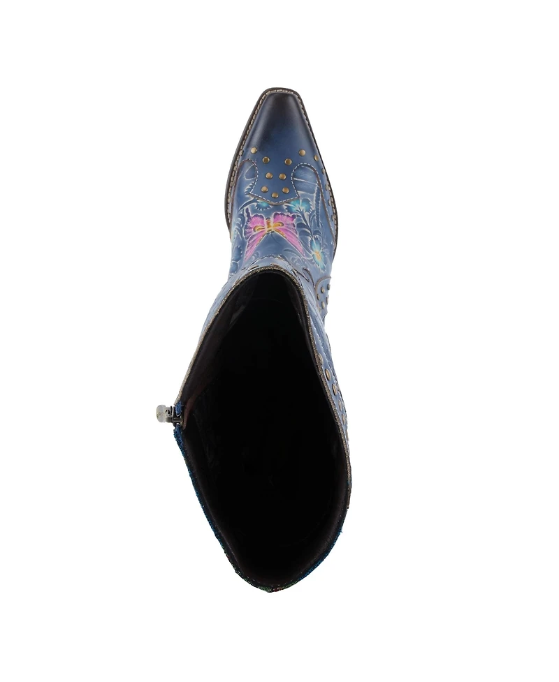 L'Artiste Women's Mallorie Hand-Painted Cowboy Boots with Floral and Butterfly Shaft Design, Snip Toe, Inside Zipper, Velvet Lining – Weste