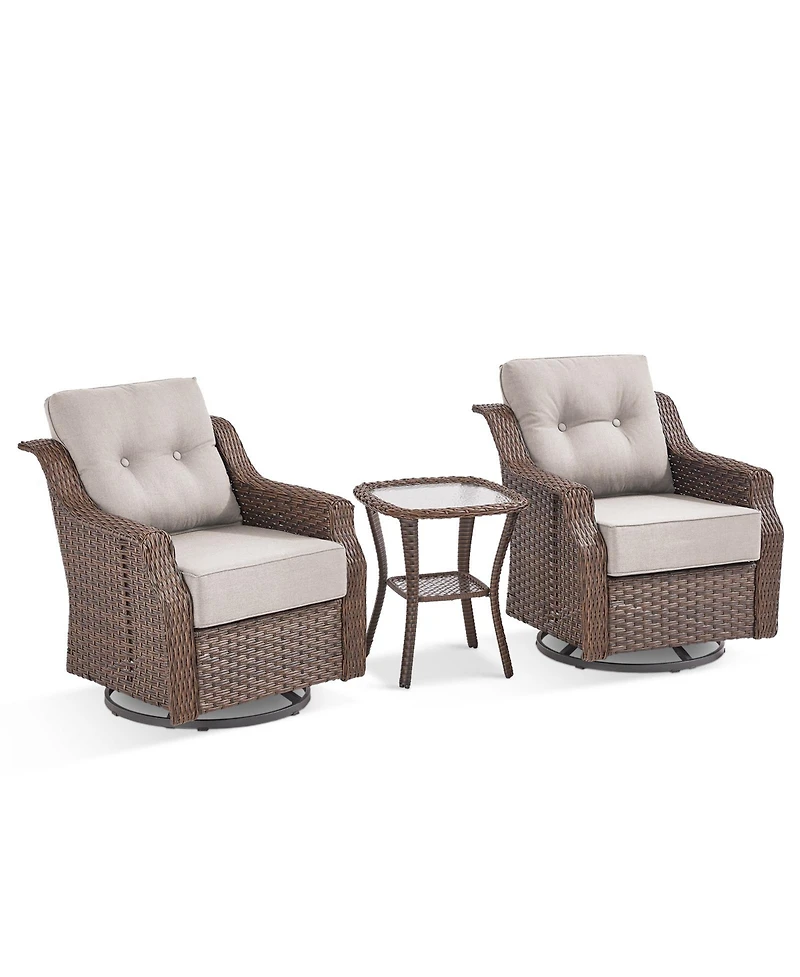 Gymojoy Farmhouse Outdoor Wicker Swivel Glide Chair Set with 6" Thickness Cushions