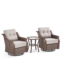 Gymojoy Farmhouse Outdoor Wicker Swivel Glide Chair Set with 6" Thickness Cushions
