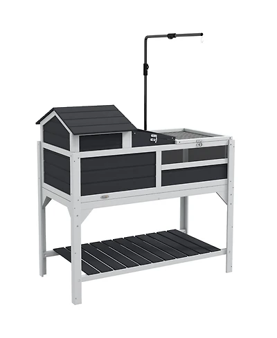 PawHut Tortoise Habitat with Adjustable Lamp Holder, Storage Shelf,