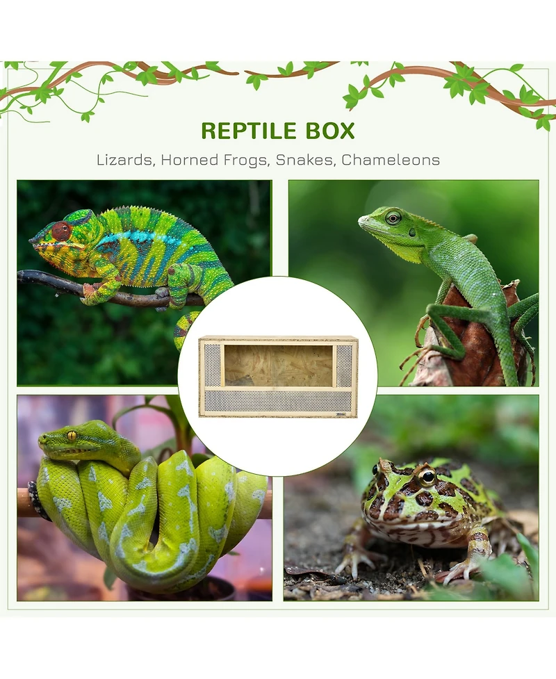 PawHut Wooden Reptile Terrarium for Chameleon, Lizard, Snake, Frog, Turtle