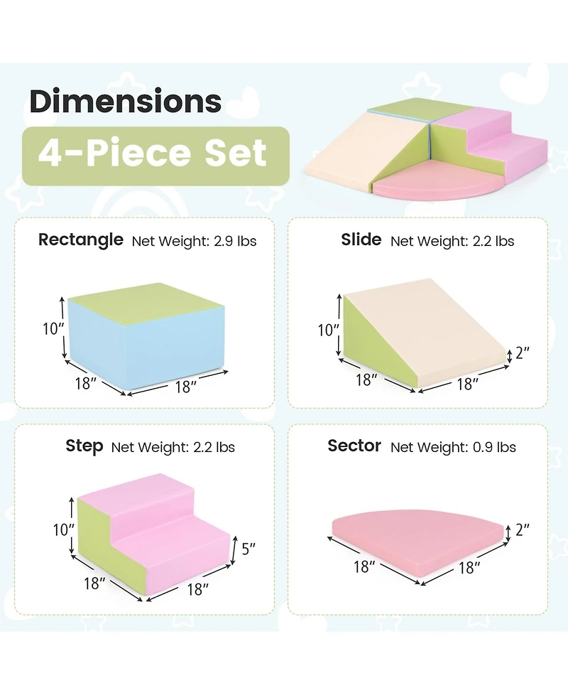 4-Piece Climb and Crawl Foam Block Play Set for Infant Baby