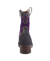 L'Artiste Women's Ladyluck Western Suede Booties with Floral Overlay and Block Heel