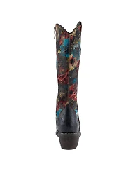 L Artiste Women s Rodeoqueen-viv Western Tall Boots with Embossed Leather, Floral Velvet Shaft, and Stacked Heel