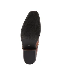 L Artiste Women s Rodeoqueen-viv Western Tall Boots with Embossed Leather, Floral Velvet Shaft, and Stacked Heel