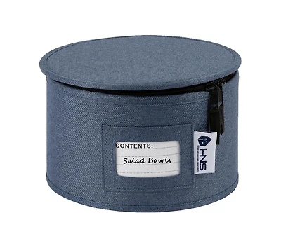 Hard Shell China Organizer with Dividers - Holds 12 Pieces - Durable & Stackable Storage Box for Seasonal Dishware Protection - Denim Blue