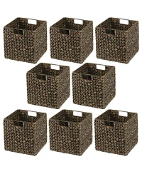 mDesign Woven Hyacinth Kitchen Storage Organizer Basket Bin, 8 Pack, Black Wash