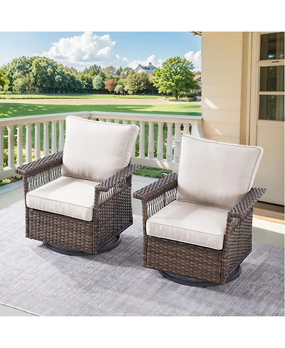 Gymojoy SeagullWing 2-Person Swivel Glider Wicker Outdoor with Olefin Cushion Patio Chairs