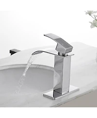 Greenspring Waterfall Single Handle Single Hole Modern Bathroom Faucet With Metal Drain Drip-Free Vanity Sink Faucet in Brushed Gold