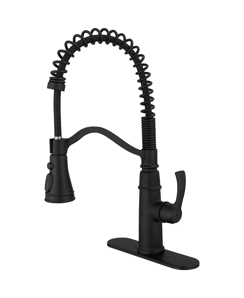 Greenspring Single-Handle Pull-Down Sprayer 3 Spray High Arc Kitchen Faucet With Deck Plate in Matte Black