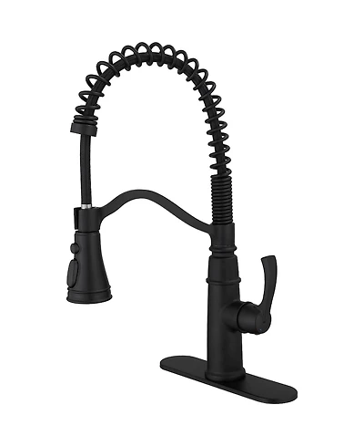 Greenspring Single-Handle Pull-Down Sprayer 3 Spray High Arc Kitchen Faucet With Deck Plate in Matte Black