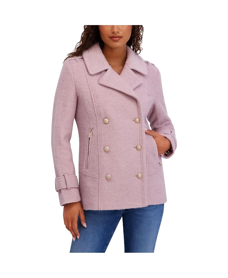 Kensie Women's Boucle Peacoat with Gold Accents