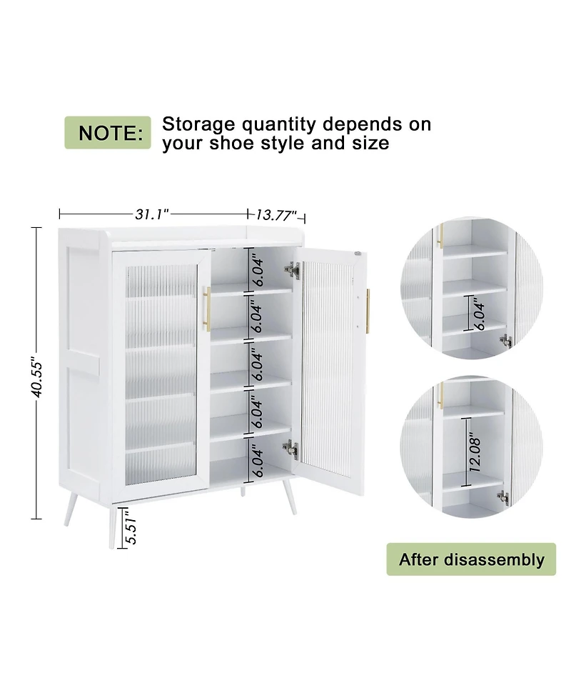 gaomon Shoe Cabinet with Glass Doors, 5-Tier Entryway Shoe Organizer Storage Rack with Large Capacity and Adjustable Shelves for Hallway, Living Room,