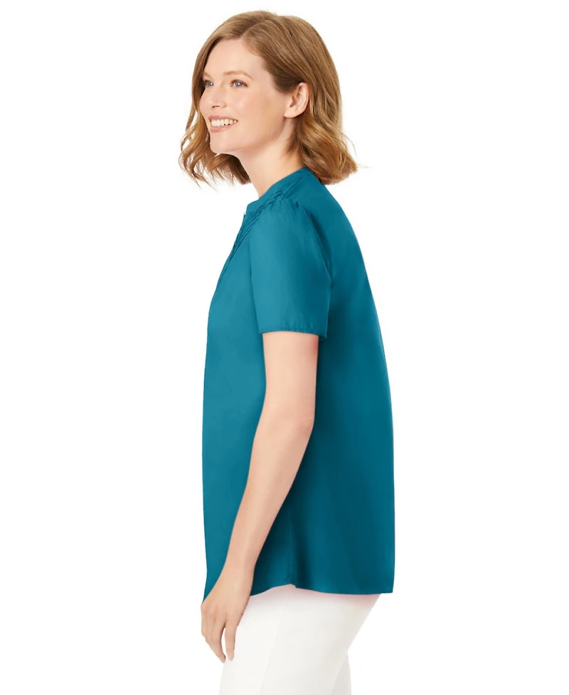 Woman Within Women's Plus Pintucked Half-Button Tunic