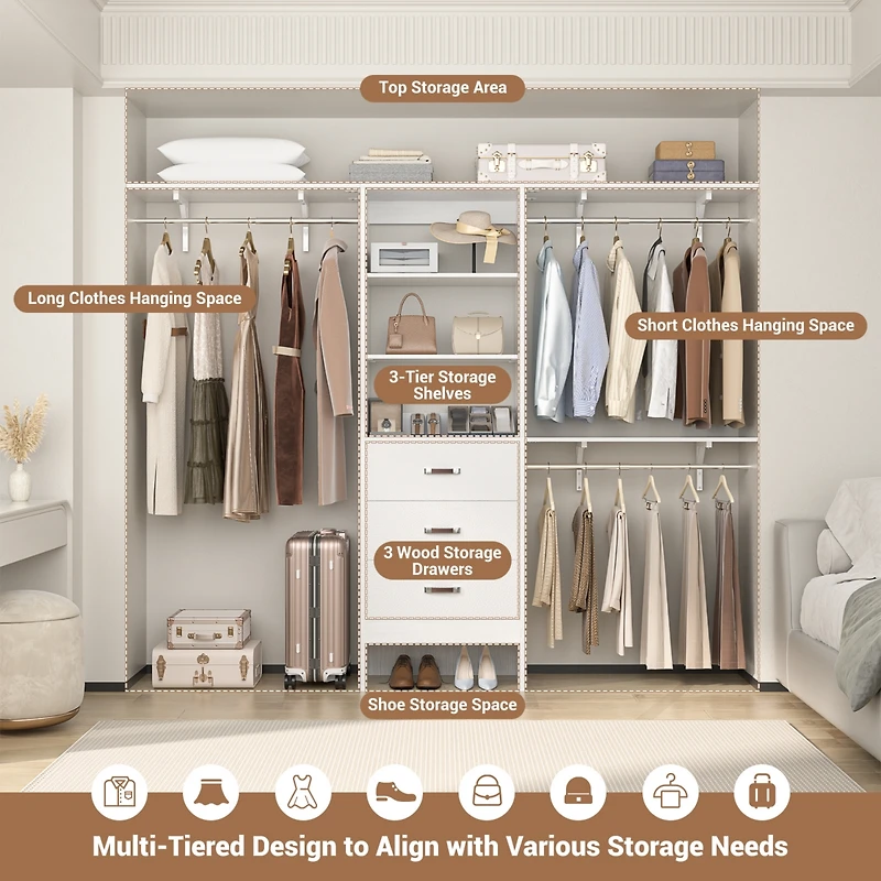 8FT Walk Closet Organizer with 3 Shelving Towers