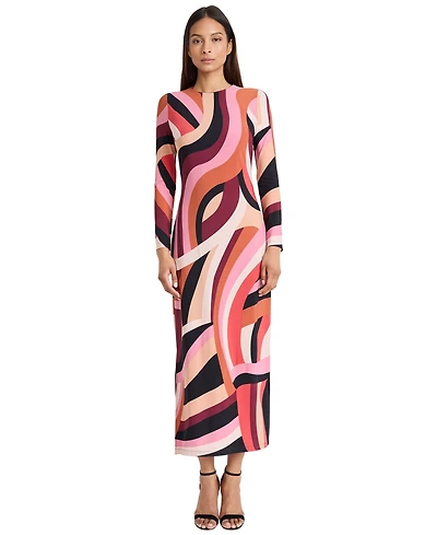 Donna Morgan Women's Printed Crewneck Midi Dress