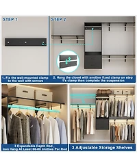 96 Inch Wall Mounted Closet Organizer System with 3 Shelves and Rods, Rack 2 Drawers