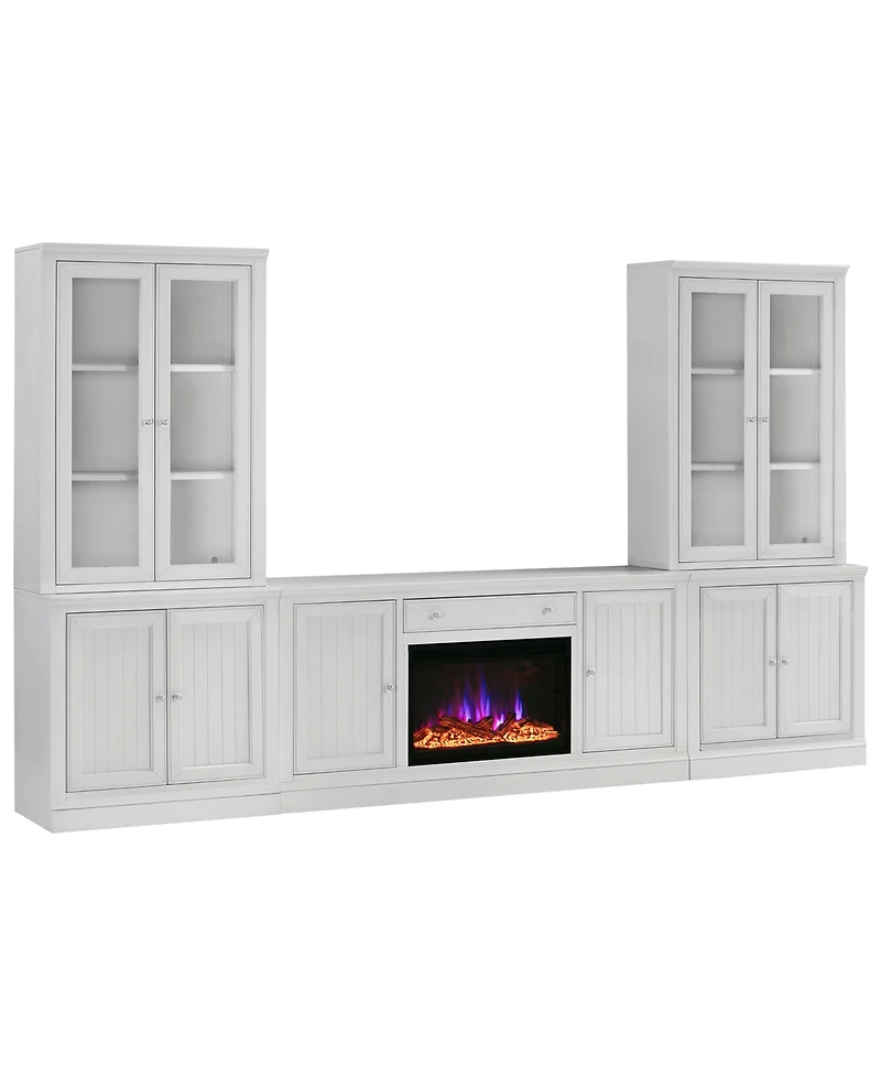 Furniture Amren 65" Wood 2 Door Console with 2 Door Hutches and 2 Door Bases with Fireplace Insert