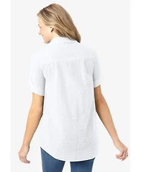 Woman Within Plus Short-Sleeve Button Down Seersucker Shirt