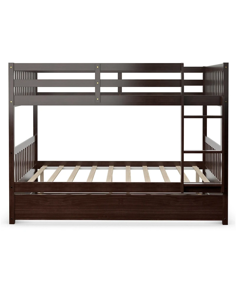 Gymax Full over Full Bunk Bed Platform Wood Bed w/ Trundle & Ladder Rail