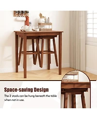 Gymax 3 Pcs Bar Table Set w/ 1 Table 2 Bar Stools Wood Veneered Tabletop Dining Room