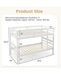Gymax Twin Over Bunk Bed Wooden Convertible Into 2 Beds High Guardrails