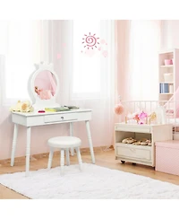 Gymax Kids Vanity Makeup Table & Chair Set Make Up Stool Play Set for Children