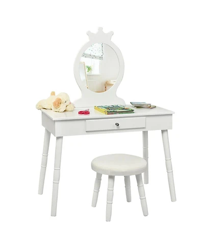 Gymax Kids Vanity Makeup Table & Chair Set Make Up Stool Play Set for Children
