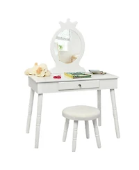 Gymax Kids Vanity Makeup Table & Chair Set Make Up Stool Play Set for Children