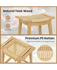 Gymax 3 Piece Patio Bar Set Round Cocktail Table w/ 2 Rattan Saddle Stools