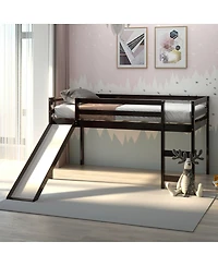 Gymax Twin Size Loft Bed with Slide Wood Low Sturdy Loft Bed Bedroom