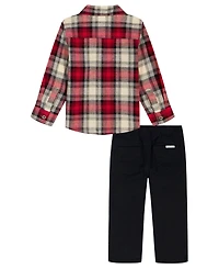 Calvin Klein Boys 2T-7 2-Piece Woven Shirt and Pants Set