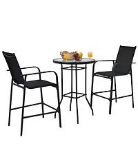 Gymax 3PCS Patio Bar Set Outdoor Bistro Set w/ 2 Stools & 1 Tempered Glass Table