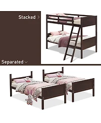 Gymax Wooden Twin Over Twin Bunk Beds Convertable 2 Individual Twin Beds