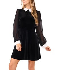 CeCe Women's Collared Sheer-Sleeve Velvet Mini Dress