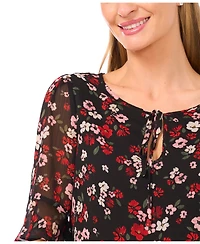 CeCe Women's Printed Split Tie Neck Top