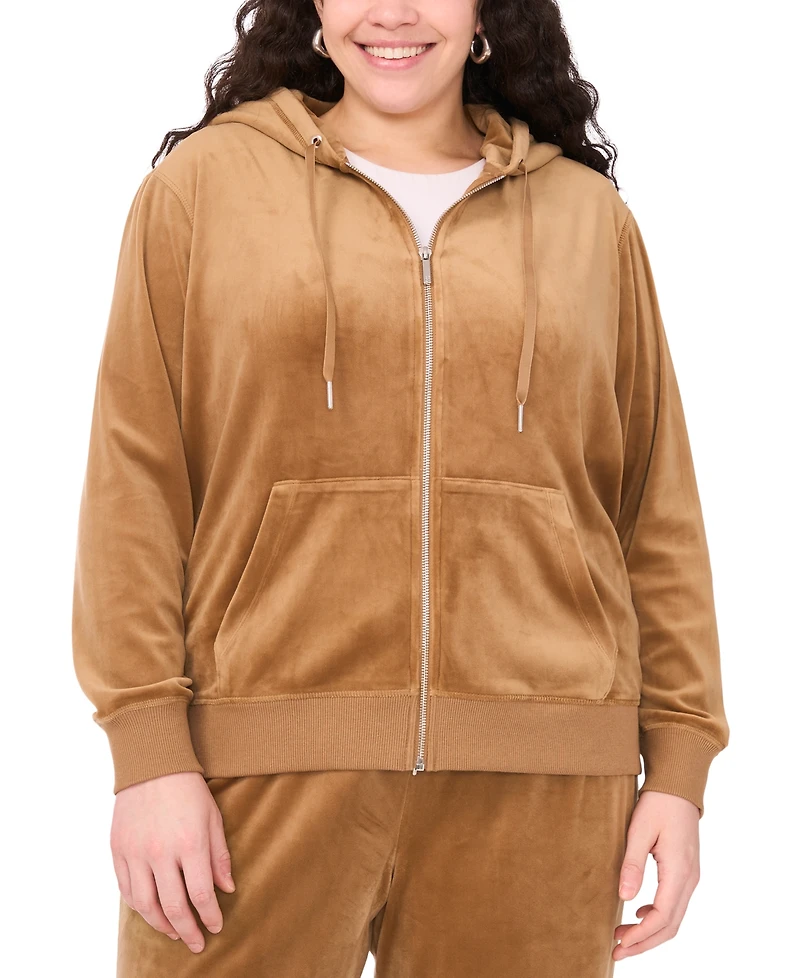 Vince Camuto Plus Velour Zip-Front Hoodie Jacket