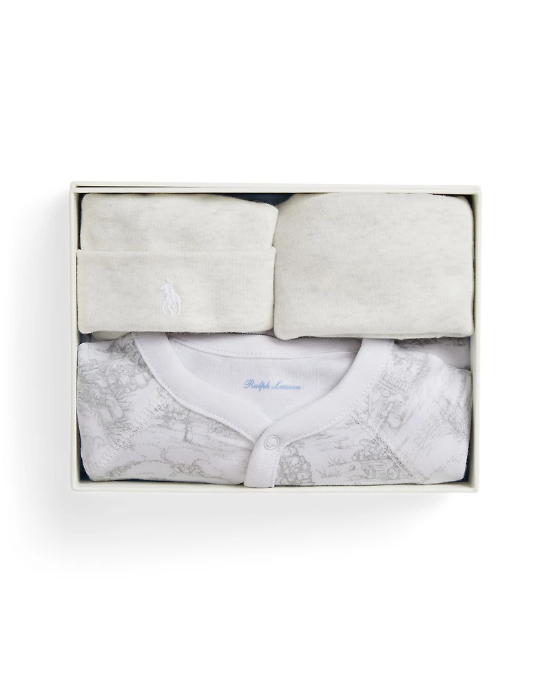 Polo Ralph Lauren Baby Boys and Girls Toile Cotton 3-Piece Gift Set