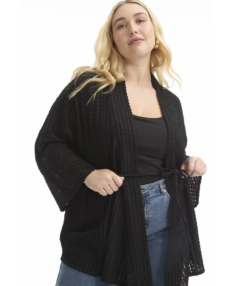 June + Vie Women's Tie Waist Knitted Kimono
