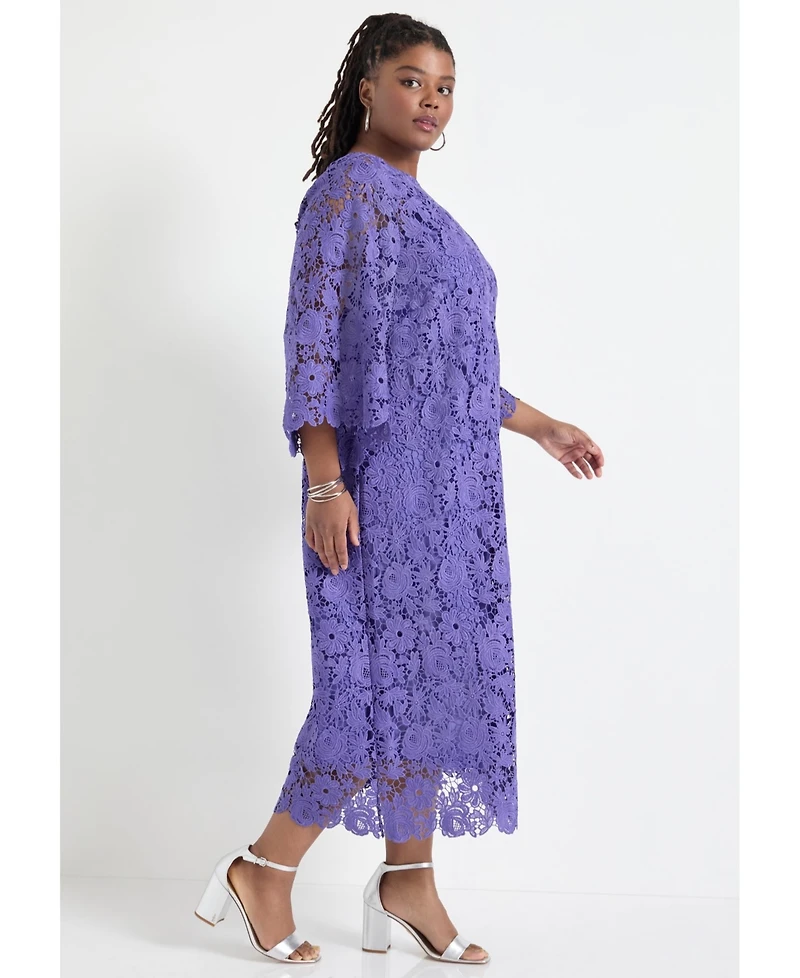 June + Vie Women's Bell-Sleeve Lace Midi Dress